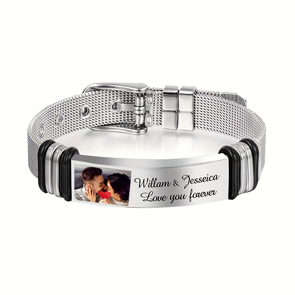 Personalized Stainless Steel Bracelet with Engraved Photo & Message